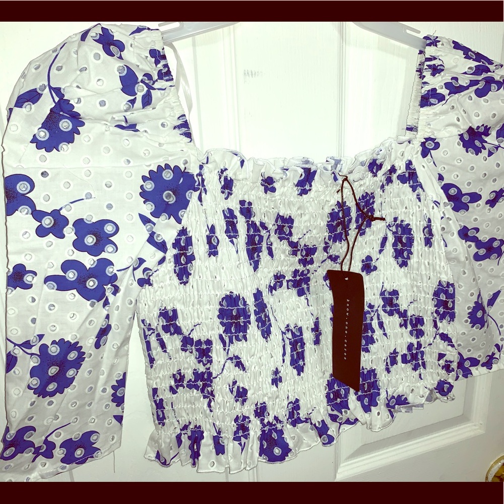 NWT eyelet smocked top